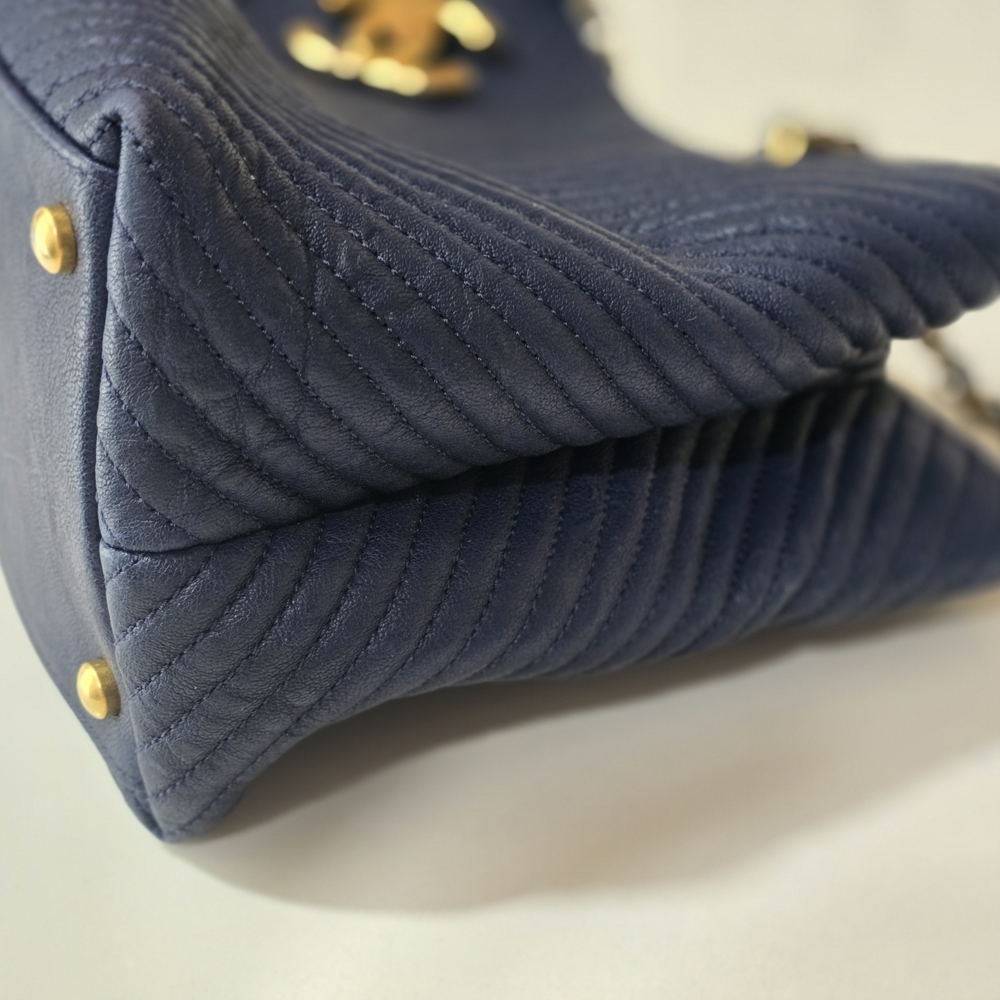 Authentic Chanel Navy Quilted Shoulder Bag - Picture 3 of 8